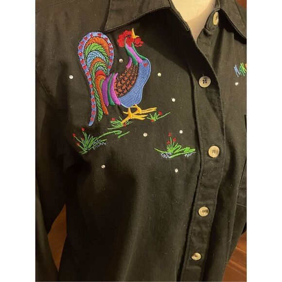 Quacker Factory Vintage 90’s Black Long Sleeve Button Down Shirt Embroidered Roo - Picture 9 of 16
